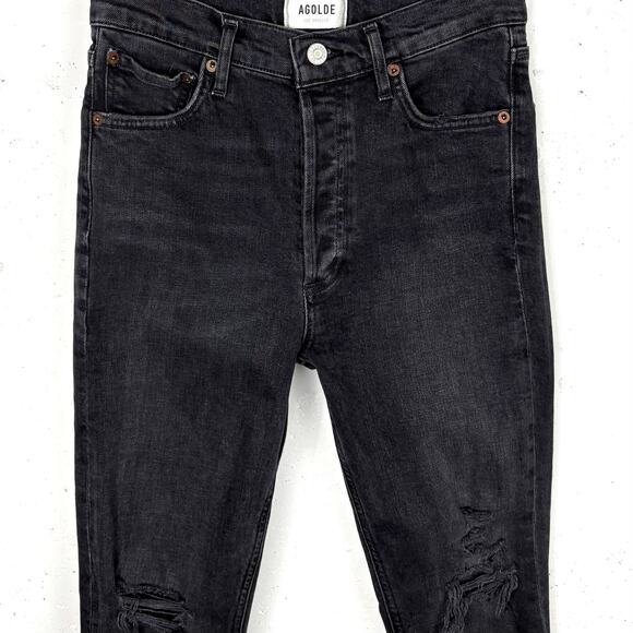 Agolde Nico High Rise Slim Denim Jeans Cotton Stretch Destroyed Button Fly 26 - Picture 11 of 12